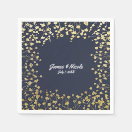 Servilleta De Papel Boda Floral Rústica Azul de Oro Baby's Breath