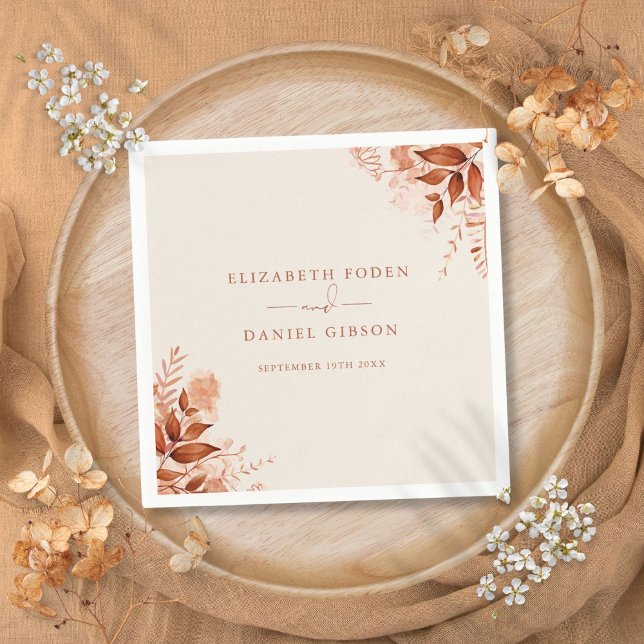 Servilleta De Papel Boda Floral Rústica de Otoño (Rustic Floral Autumn Fall Wedding Napkins)