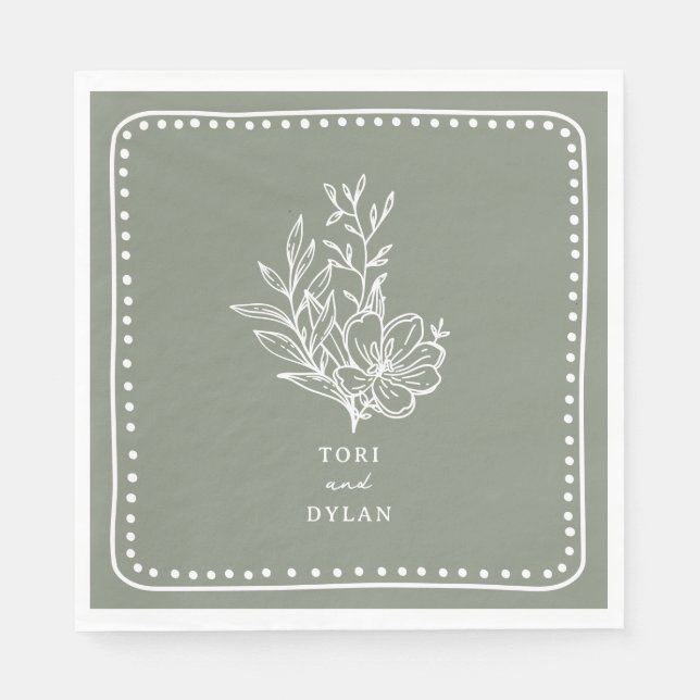 Servilleta De Papel Boda Floral Sage Green Bouquet (Anverso)