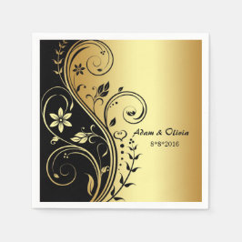 Servilleta De Papel Boda Floral Scroll Black Gold Napkin