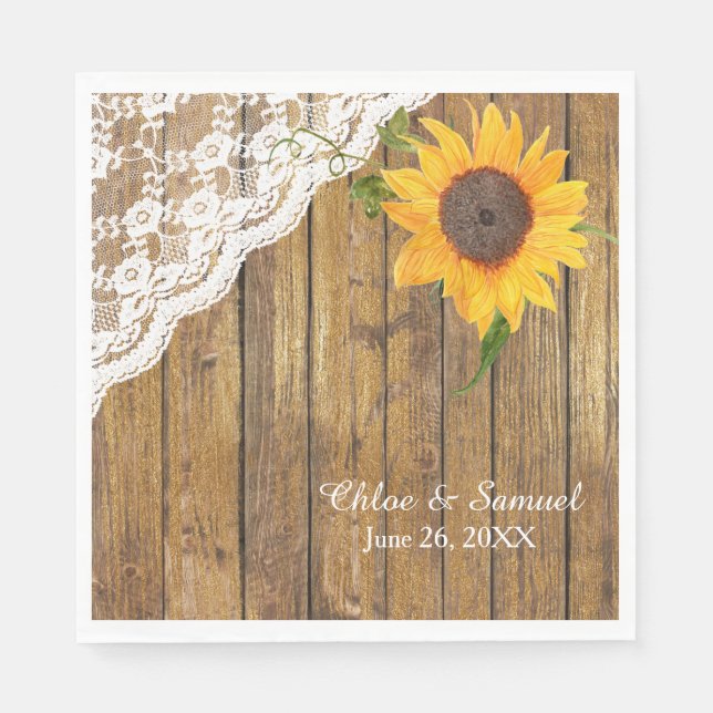 Servilleta De Papel Boda floral Sunflower Lace Wood (Anverso)
