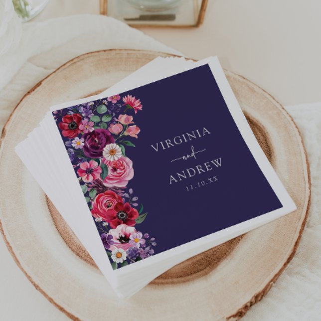 Servilleta De Papel Boda floral temperamental (Moody Navy Blue Floral Wedding Napkins by Painted Paperie
)
