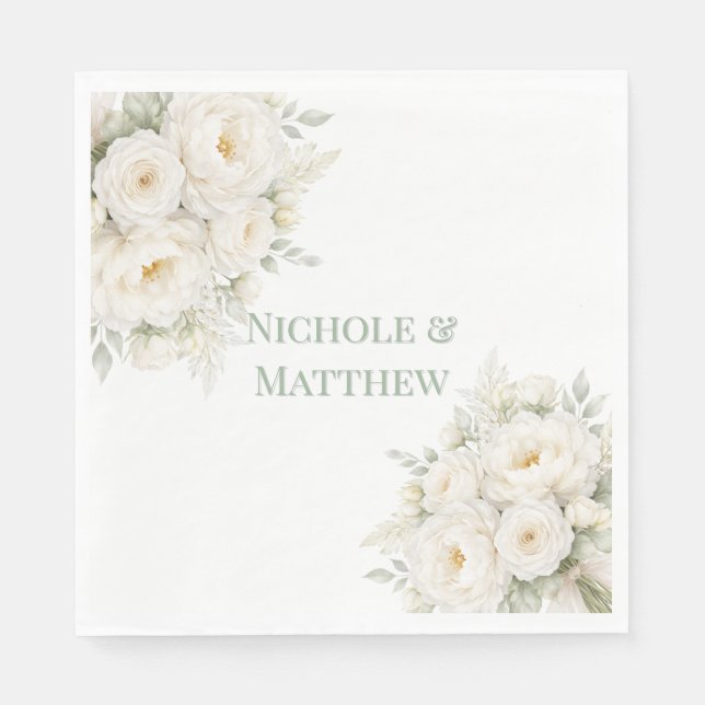 Servilleta De Papel Boda floral totalmente blanca (Anverso)