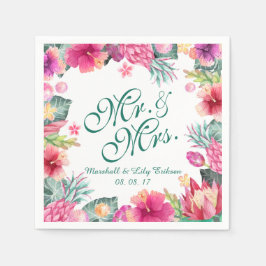 Servilleta De Papel Boda floral tropical personalizado | Napkin