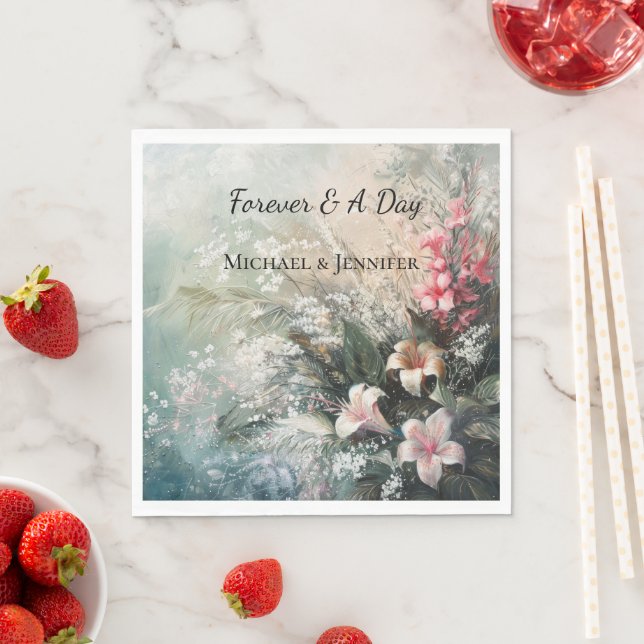 Servilleta De Papel Boda floral tropical rosa-blanca (In situ)