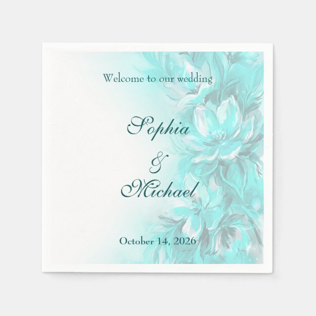 Servilleta De Papel Boda floral turquesa elegante (Anverso)