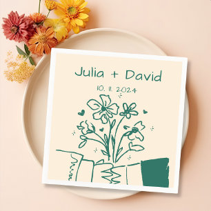 Servilleta De Papel Boda floral verde caprichosa dibujada a mano