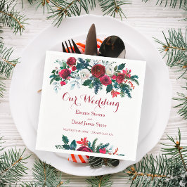 Servilleta De Papel Boda floral verde de pino borgoñoso de invierno rú