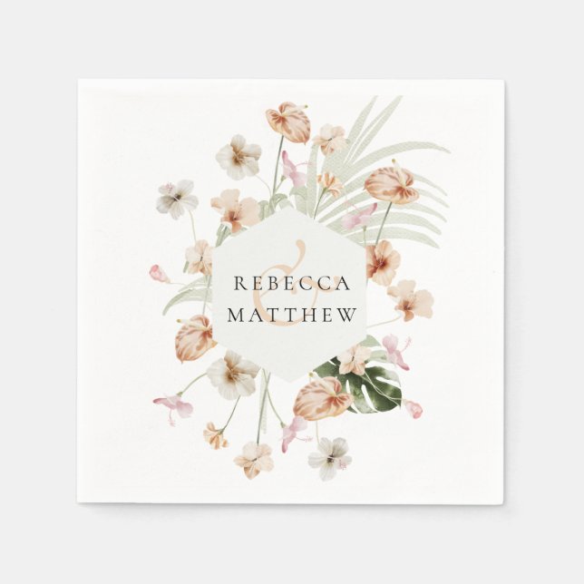 Servilleta De Papel Boda Floral Verde Elegante Boho Blush  (Anverso)