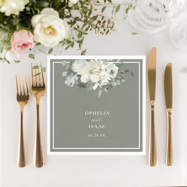 Servilleta De Papel Boda Floral Verde Oliva Clásico (Subido por el creador)
