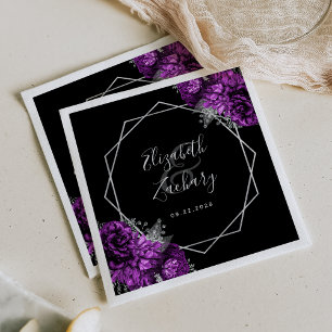 Servilleta De Papel Boda Floral Violeta Plateado Geométrico Negro