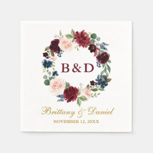 Servilleta De Papel Boda Floral Wreath Burgundy Blue Gold