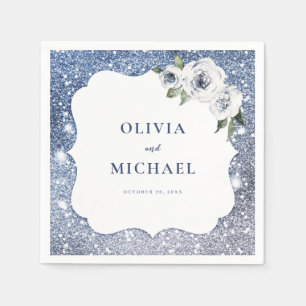 Servilleta De Papel Boda floral y brillo azul destellante
