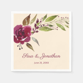 Servilleta De Papel Boda Floral y Follaje Burgundy Marsala