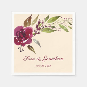 Servilleta De Papel Boda Floral y Follaje Burgundy Marsala