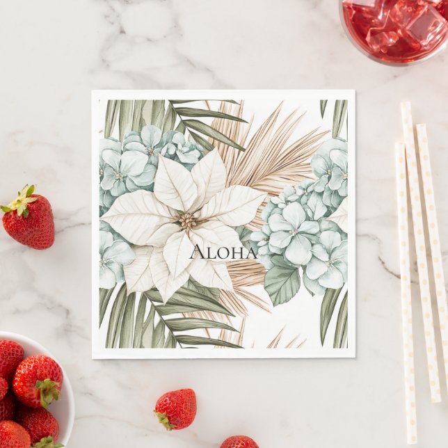 Servilleta De Papel Boda Flores Blancas Azules Tropicales (In situ)