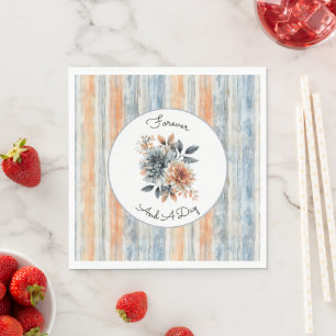 Servilleta De Papel Boda Flores Rayas Crema Melocotón Azul Para Siempr