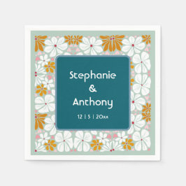 Servilleta De Papel Boda Flores Retro Groovy 70s Boho