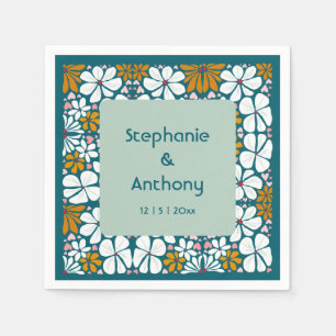 Servilleta De Papel Boda Flores Retro Groovy 70s Boho