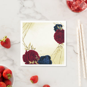 Servilleta De Papel boda flores rojas navy hojas doradas