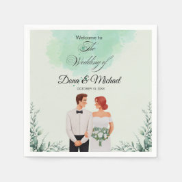 Servilleta De Papel Boda fluida con acuarela verde personalizada