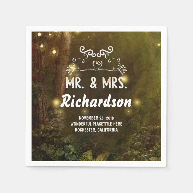 Servilleta De Papel Boda Forestal Encantado Moderno y Romántico (Anverso)