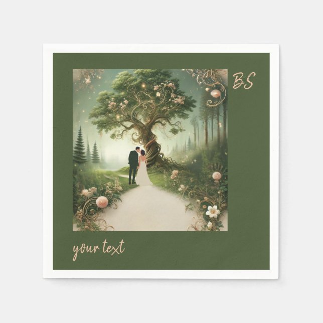 Servilleta De Papel boda Forestal Medieval Verde (Anverso)