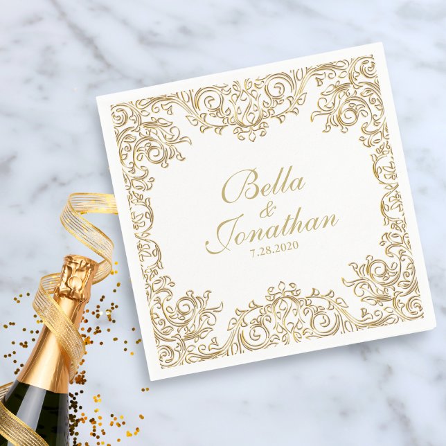 Servilleta De Papel Boda Formal Elegante Dorado y Blanco Personalizada (Subido por el creador)