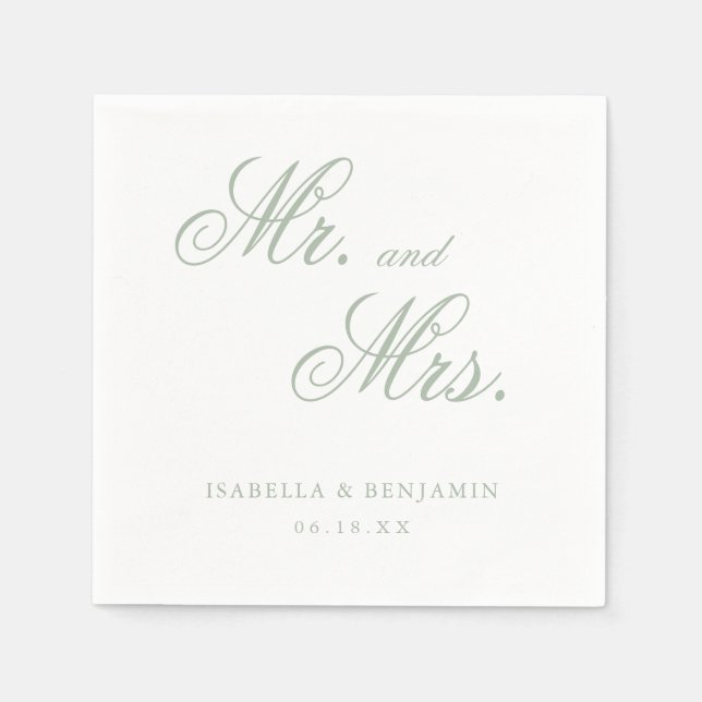 Servilleta De Papel Boda Formal Elegante Verde Salvia Tradicional (Anverso)