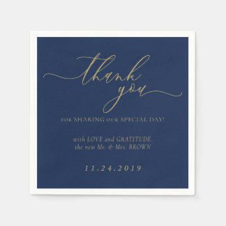 Servilleta De Papel Boda Formal Minimalista Decoración Azul Marino Dor