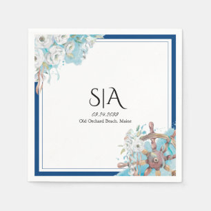 Servilleta De Papel Boda Formal Náutica Floral Marina y Blanco