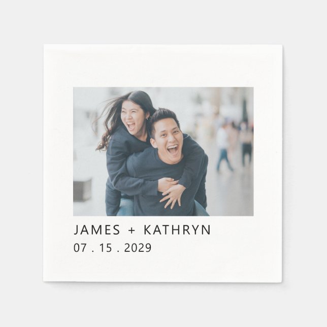 Servilleta De Papel Boda Foto Minimal Simple Elegante Moderno (Anverso)