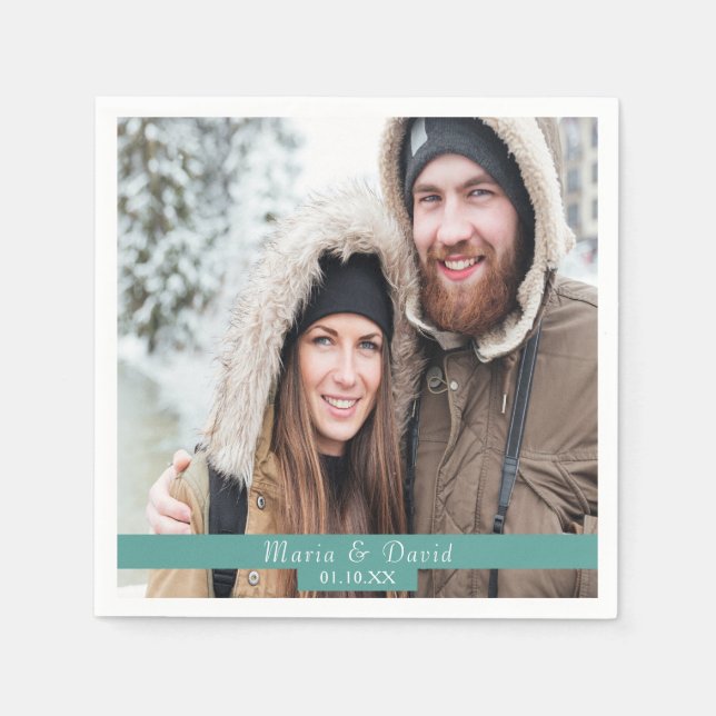 Servilleta De Papel Boda foto nombres verdes (Anverso)