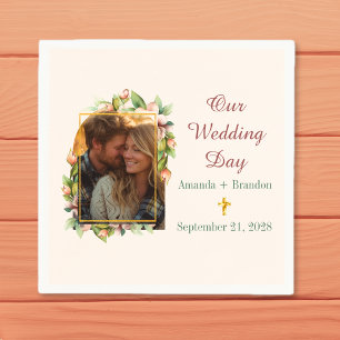 Servilleta De Papel Boda fotográfico de la Cruz Cristiana Boho Floral