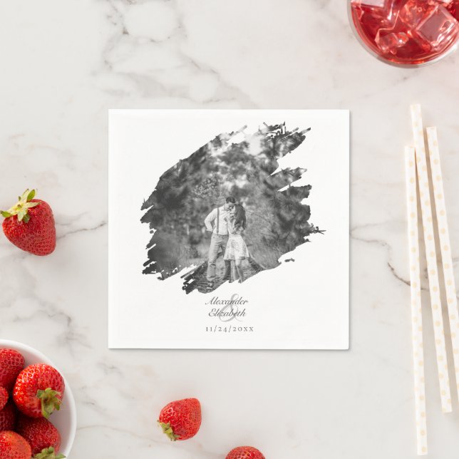 Servilleta De Papel Boda fotográfico de pincel moderno | Blanca (In situ)