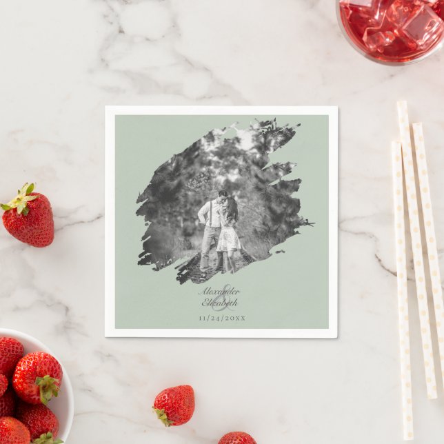 Servilleta De Papel Boda fotográfico de pincel moderno | Verde salvia (In situ)