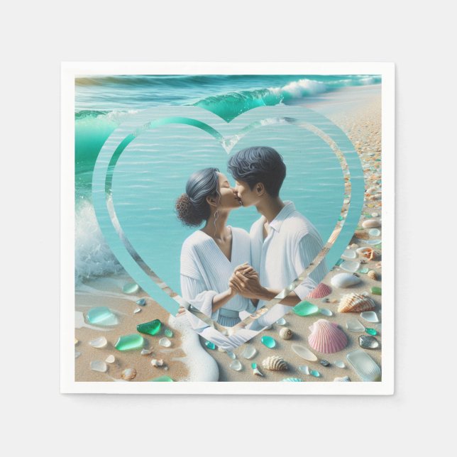 Servilleta De Papel Boda fotográfico de vidrio marino de bonito (Anverso)