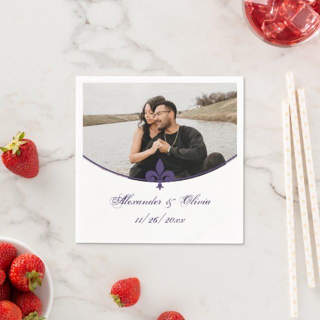 Servilleta De Papel Boda fotográfico Purple Fleur de Lis (In situ)