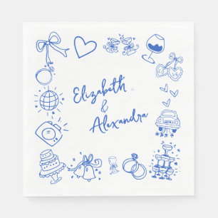 Servilleta De Papel Boda francés de color azul quirky dibujado a mano