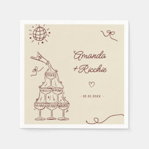Servilleta De Papel Boda Francesa Retro Caprichosa y Divertida Dibujad