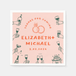 Servilleta De Papel Boda Funky Red Pink dibujado a mano