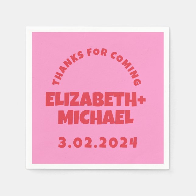 Servilleta De Papel Boda Funky Red Pink dibujado a mano (Anverso)