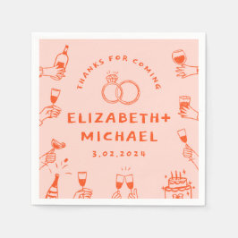 Servilleta De Papel Boda Funky Red Pink dibujado a mano