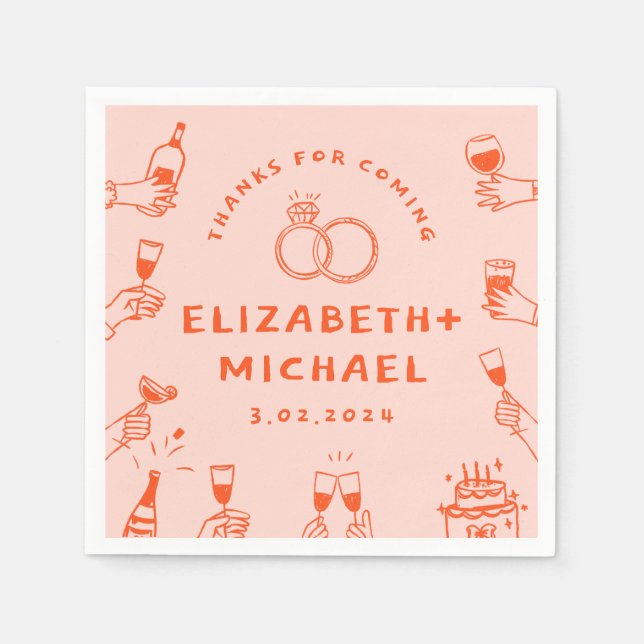 Servilleta De Papel Boda Funky Red Pink dibujado a mano (Anverso)