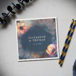 Servilleta De Papel Boda Galaxia Floral Celeste Noche Estrellada Azul