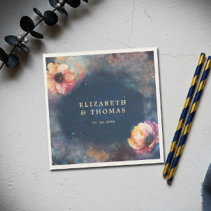 Servilleta De Papel Boda Galaxia Floral Celeste Noche Estrellada Azul