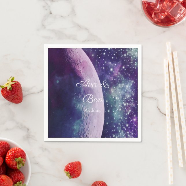 Servilleta De Papel Boda Galaxia Luna Púrpura Celestial (In situ)