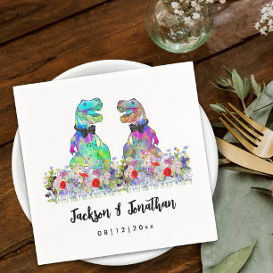 Servilleta De Papel Boda Gay de Dinosaurio Colorido T-Rex Dos Novios