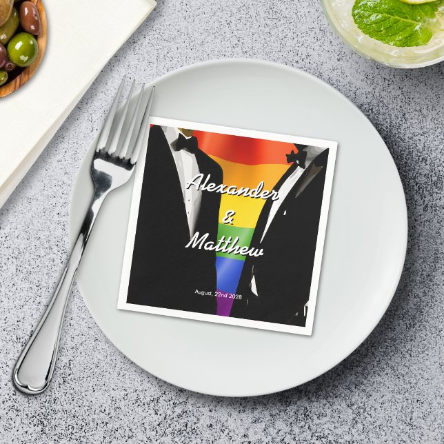 Servilleta De Papel Boda Gay Moderna y Elegante Arcoíris (Subido por el creador)