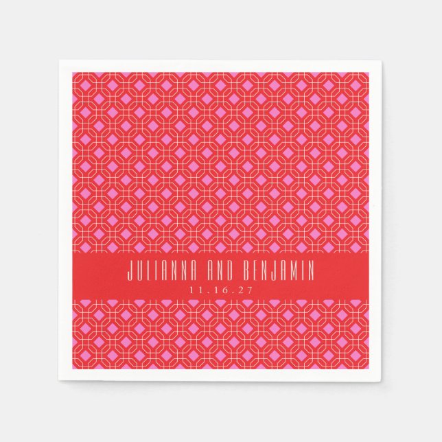 Servilleta De Papel Boda Geométrica Personalizada Geométrica Media Cen (Anverso)